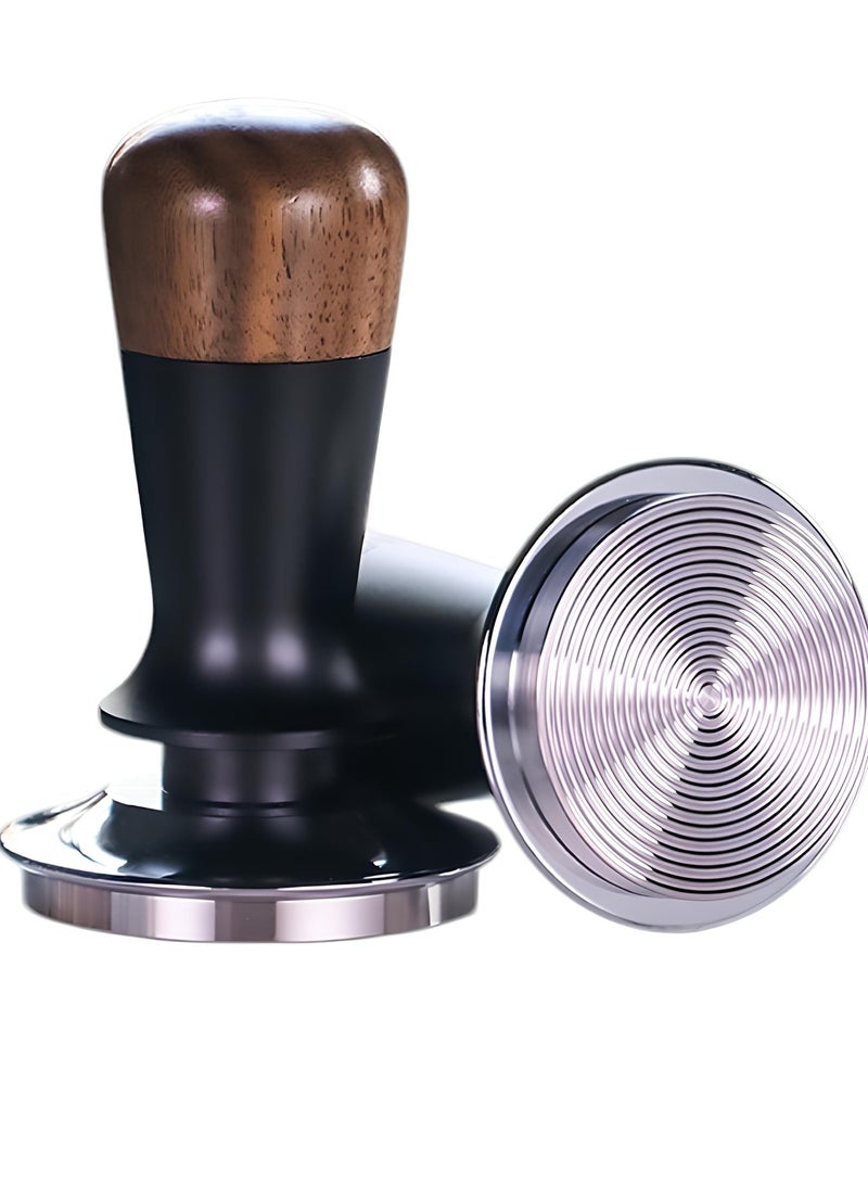 Professional 51mm Spring-Loaded Espresso Tamper - Stainless Steel Rippled Base with Black Finish and Luxury Natural Wood Touch - Image 1